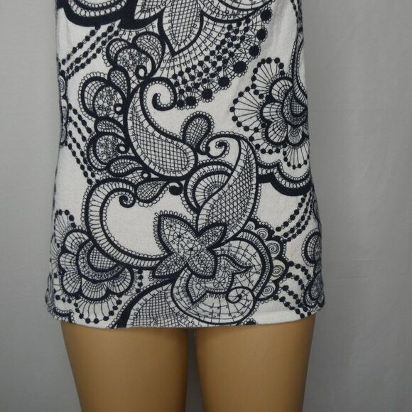 Cache Lace Print Paisley Floral Cowl Neck Blouse Medium Sleeveless Black White - Picture 4 of 9